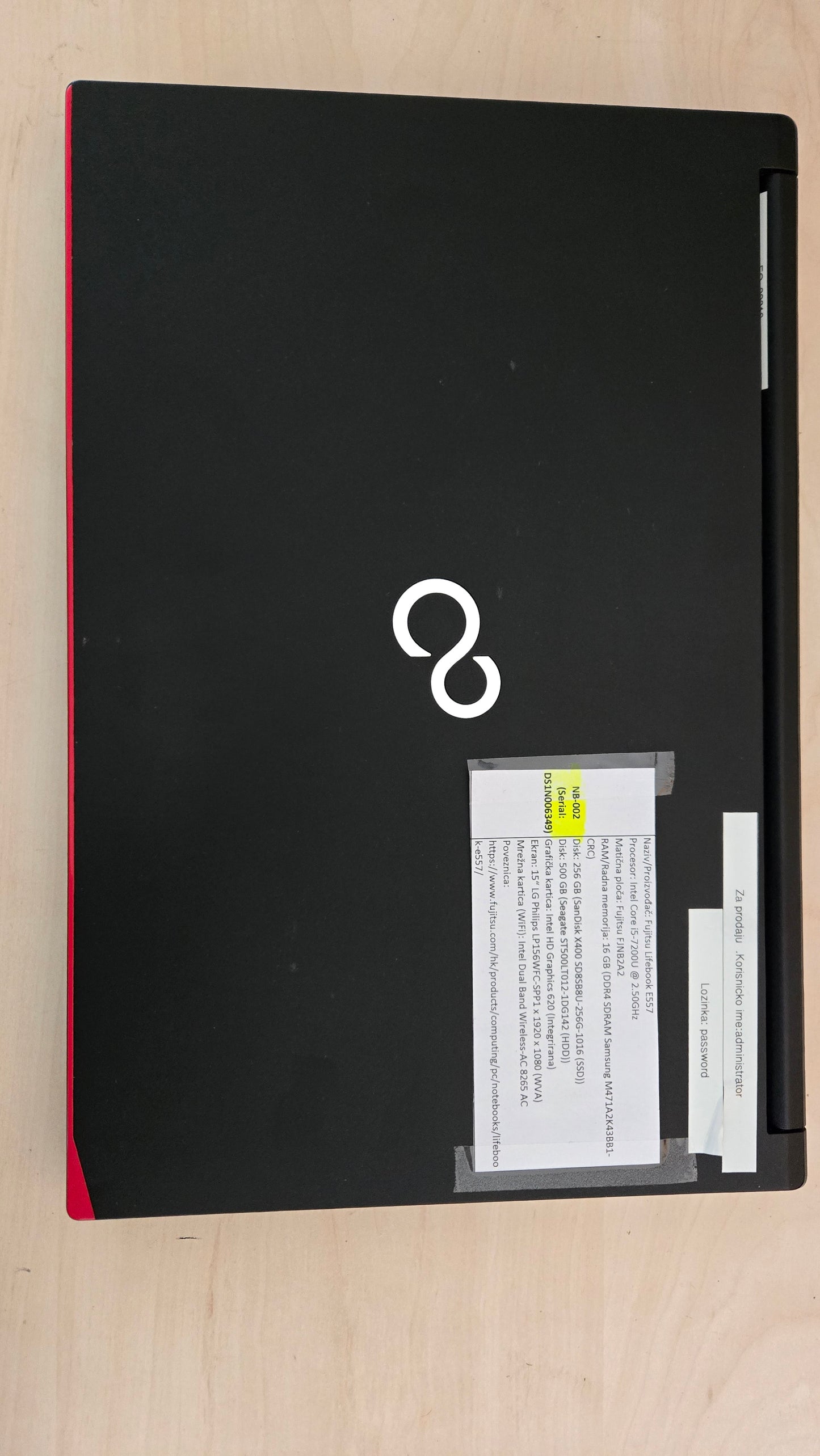 Fujitsu Lifebook E557 – i5-7200U / 8GB RAM / 256GB SSD + 500GB HDD – 6 mj. jamstvo