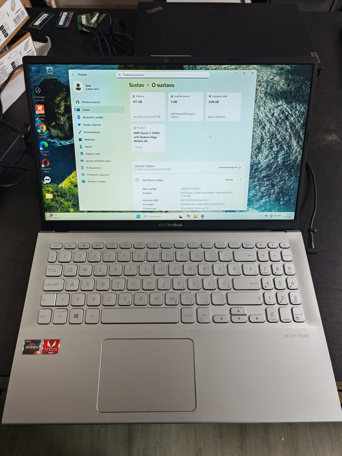 ASUS VivoBook X512DA • Ryzen 5 3500U • 8GB RAM • 512GB SSD • Full HD • Win 11 • 6mj Jamstvo