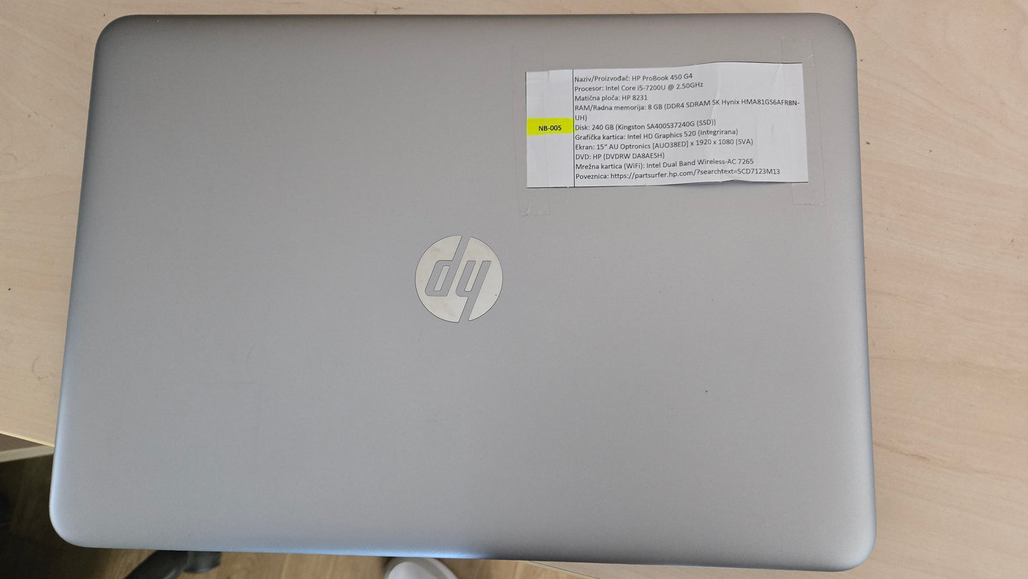 HP ProBook 450 G3 – i5-7200U / 8GB / 240GB SSD – 6 mj. jamstvo