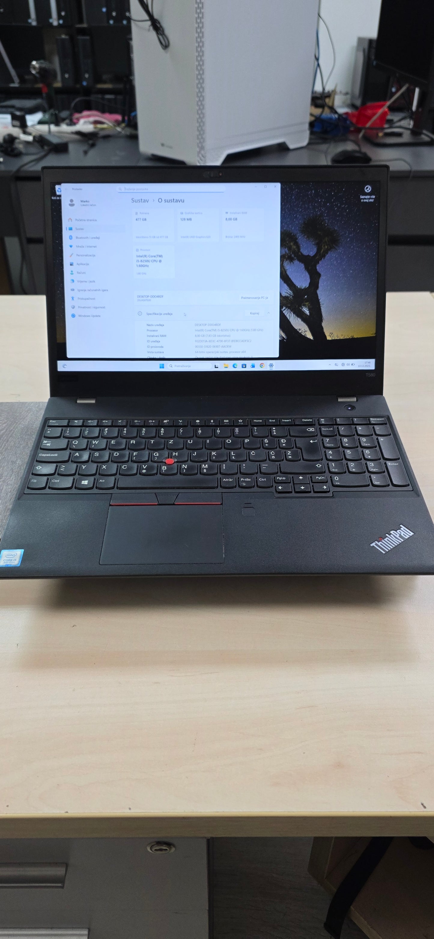 Lenovo ThinkPad T580: i5-8250U, 8GB RAM, 500GB SSD, Win 11, 12 mj. jamstvo, 15.6"