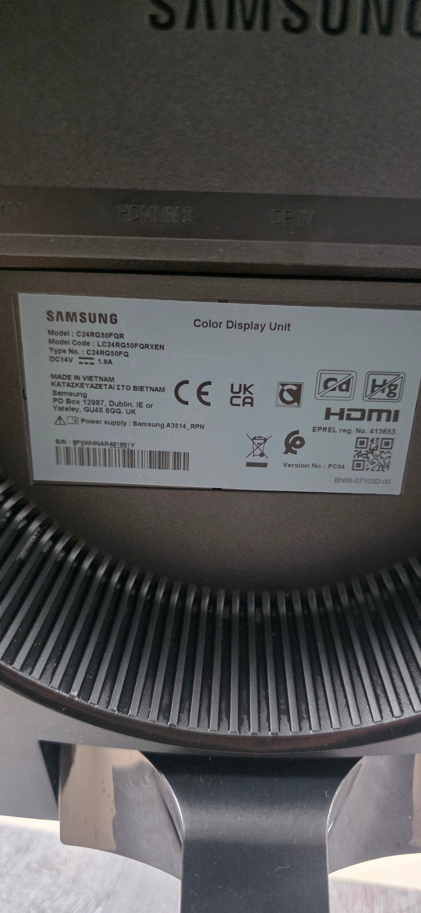 Samsung C24RG50FQR • 24" Full HD VA Curved • 144Hz • 3mj Jamstvo • Napajanje