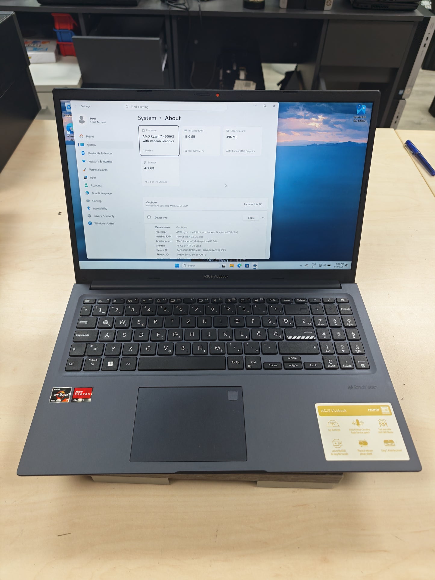 ASUS Vivobook 15 M1502IA • Ryzen 7 4800HS • 16GB RAM • 512GB SSD • Win 11 • 12mj Jamstvo