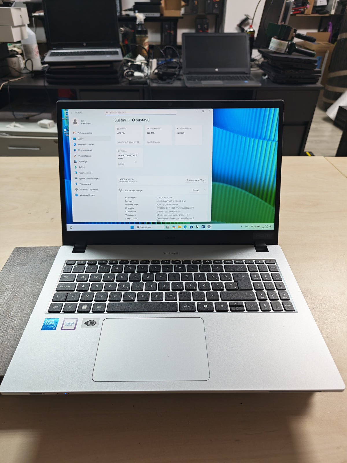 Acer TravelMate P215-55-TCO • Intel Core 5 120U • 16GB RAM • 512GB SSD • Win 11 • 12mj Jamstvo