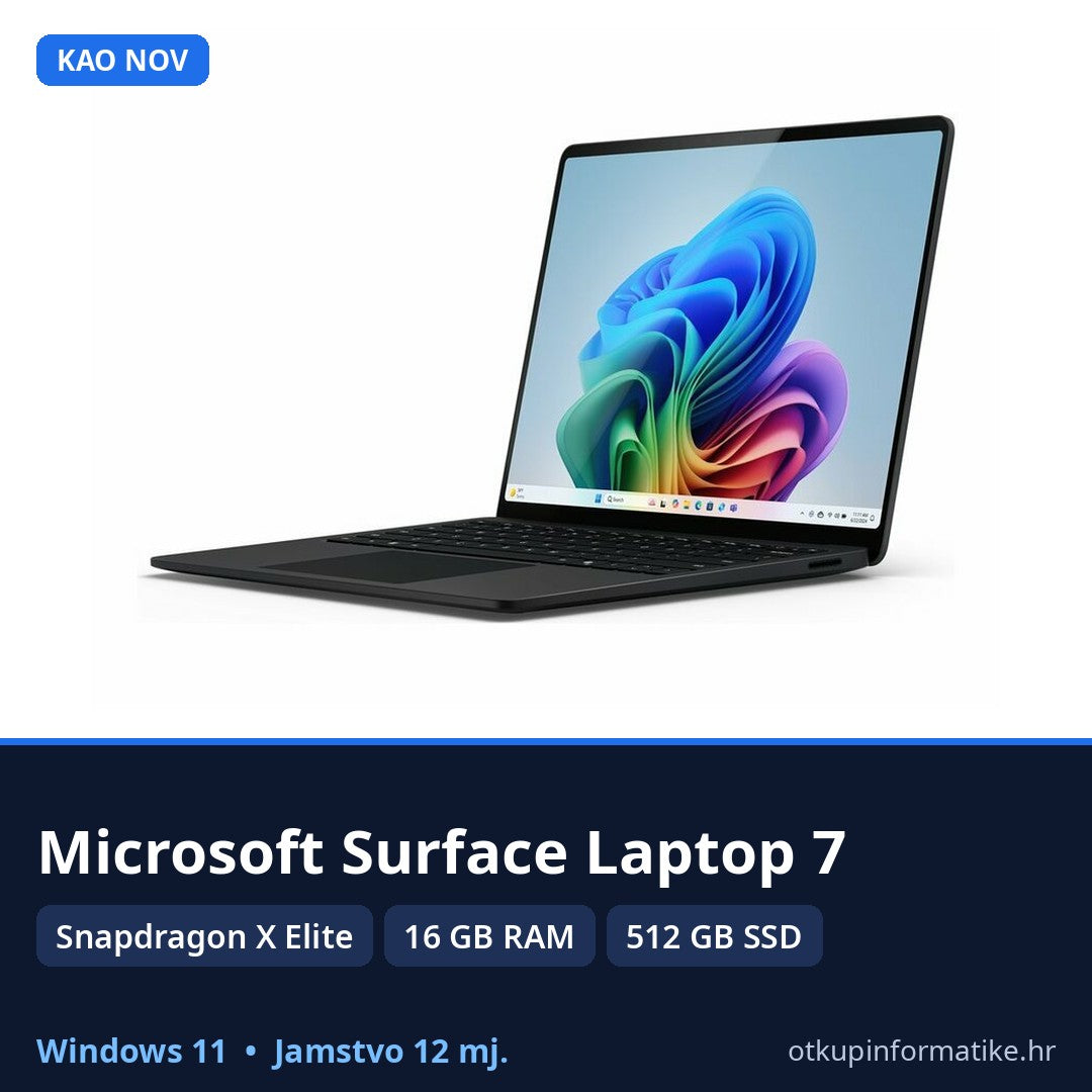 Microsoft Surface Laptop 7 • KAO NOV ✨ • Snapdragon X Elite • 16GB • 512GB • 13.8″ Touch • Odlična Baterija • 12mj Jamstvo • Win 11