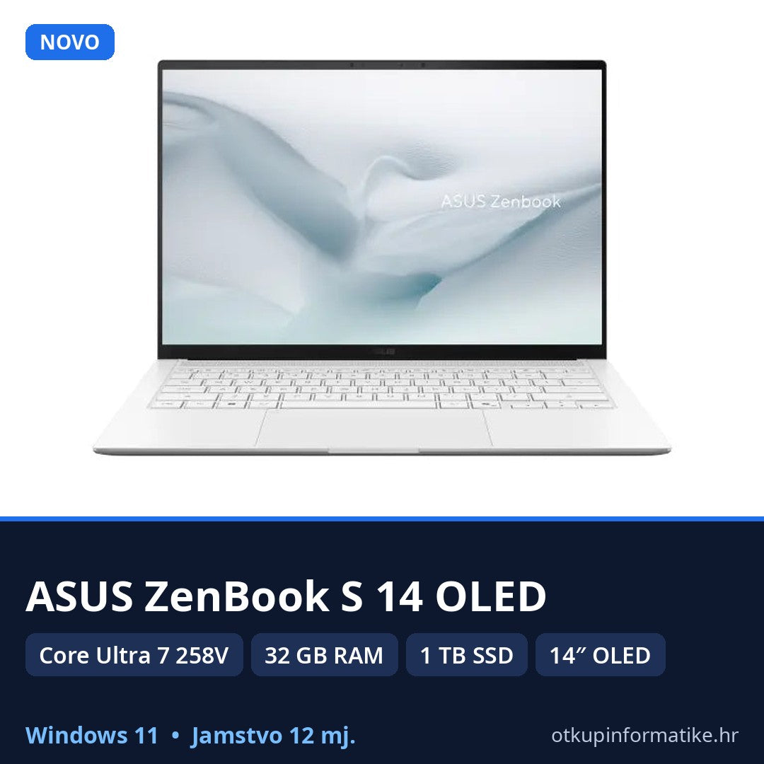 ASUS ZenBook S 14 OLED • NOV ✨ • Intel Core Ultra 7 • 32GB • 1TB SSD • 14″ OLED 120Hz • Wi-Fi 7 • 12mj Jamstvo • Win 11